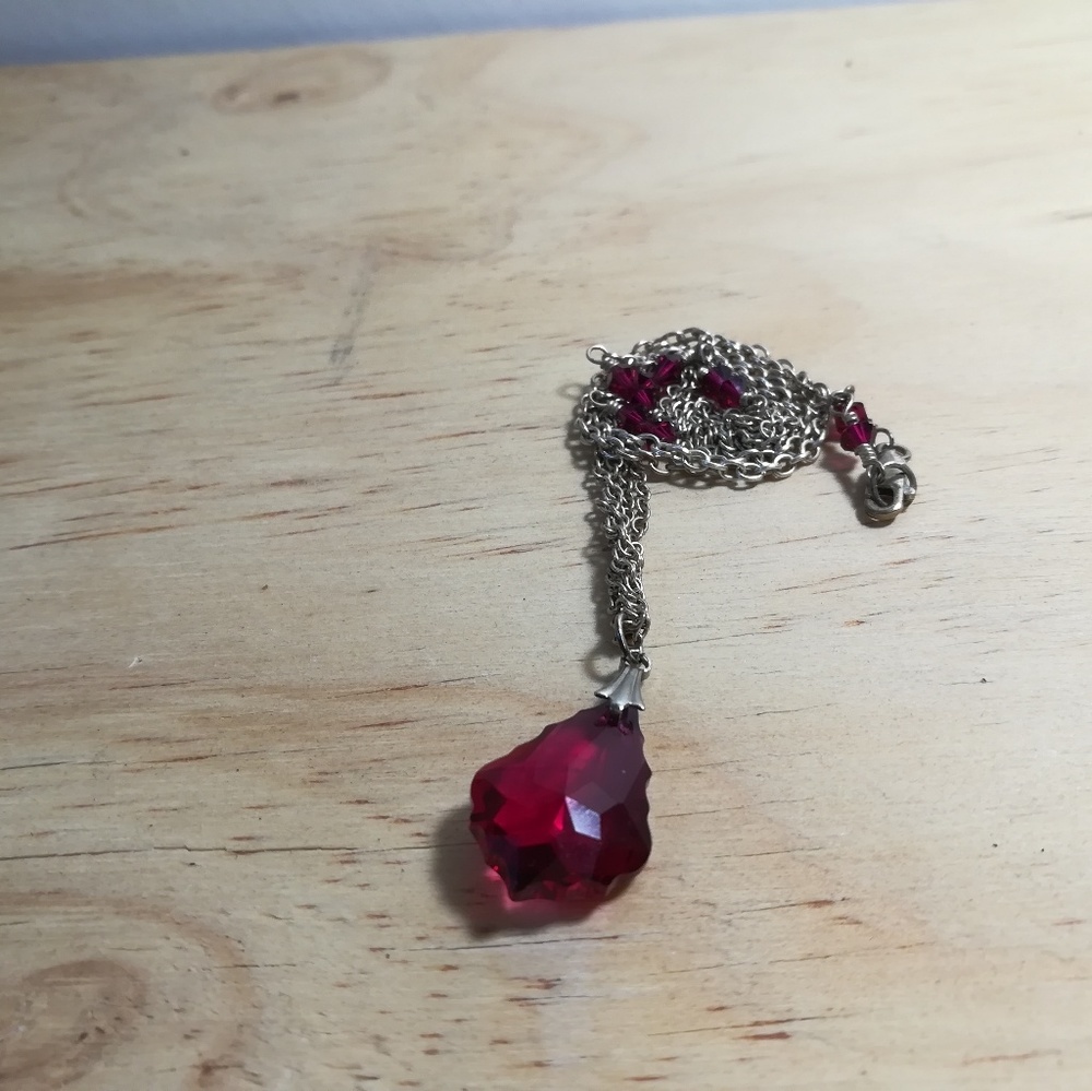 Sterling silver necklace with Red crystals